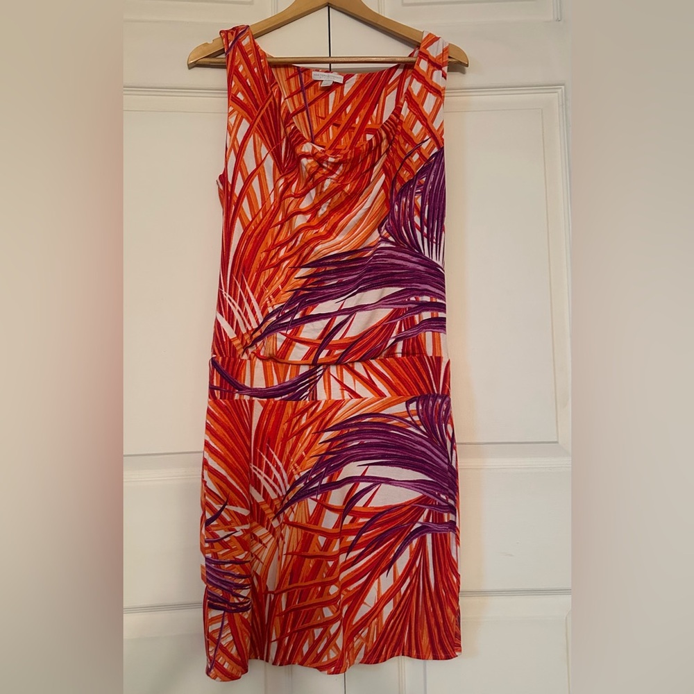 New York & Company Red and Orange Abstract Print Dress